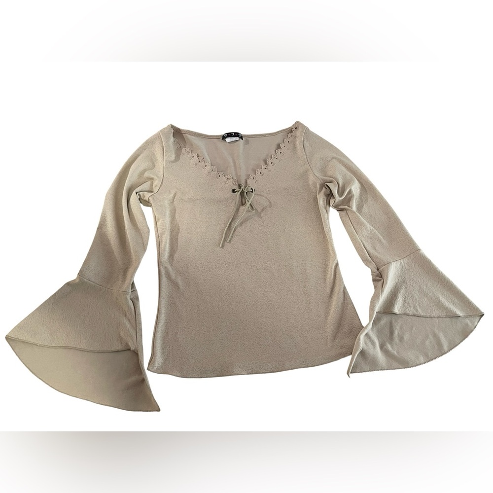 Lace-Up Bell Sleeve Women's Top - Beige